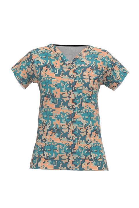 Medikal Dolap Kadın Geometri Desenli Scrubs