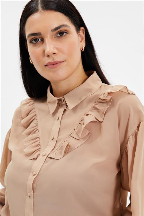 TRENDYOLMİLLA Taş Fırfırlı Şifon Transparan Gömlek TWOSS20GO0331