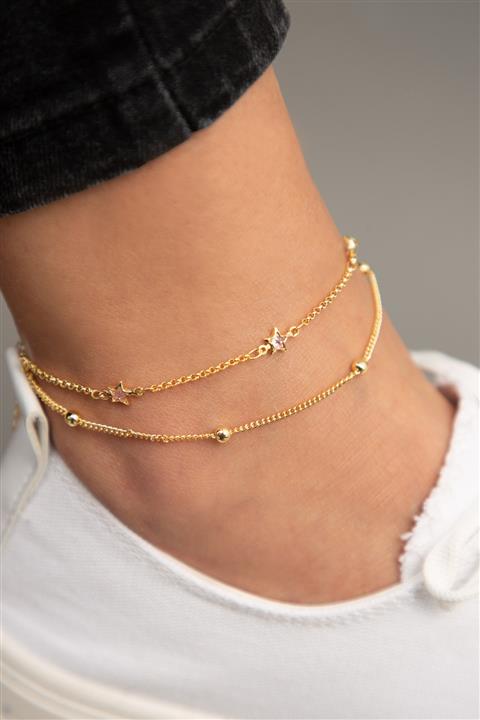 Elika Silver Kadın Sarı Taşlıtop Zincirli Yıldız Model Halhal