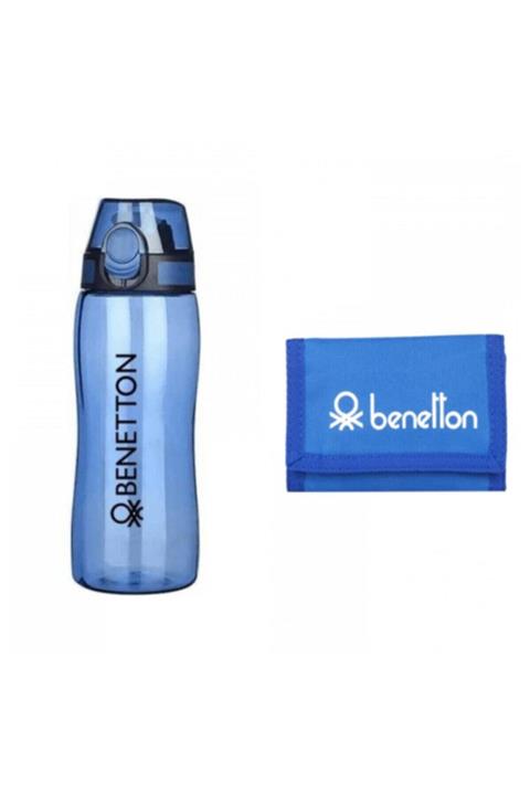 Benetton Otomatik Kapaklı Tritan Matara + Cüzdan Set - Mavi