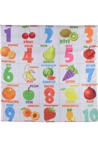 LaLaLandİZ Unisex Bebek Meyve Ve Sayılar Ingilizce Türkçe Mavi Tabanlı Oyun Halısı Minderi Matı