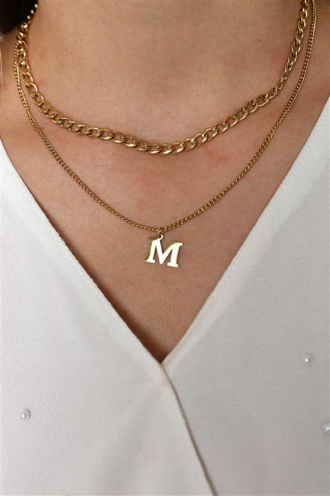 Jewel Çift Zincir M Detay Gold Altın Kaplama Kolye