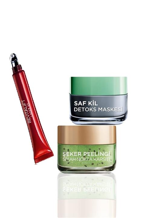 PARİS Loreal Saf Kil Detoks 50 Ml Ve L'oreal Göz Kremi Ve Şeker Peelingi Siyah Nokta Karşıtı