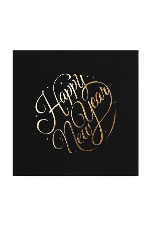 Story 33 X 33 Cm Altın Varak Happy New Year Desenli Siyah Renkli Kağıt Peçete