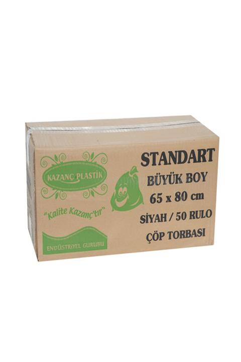 KAZANÇ Plastik Standart Büyük Boy Çöp Torbası Poşeti / 65 X 80 Cm / 10 Adetlik 50 Rulo / Koli