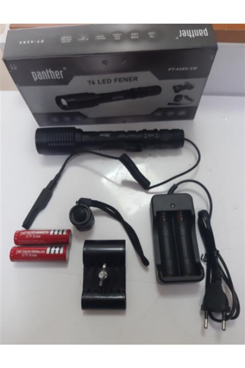 Panther Pt-4285 5w T6 Led 1000 Lümen Çift Pilli Zoomlu Şarjlı Avcı El Feneri