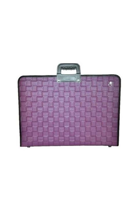 Bafix Teknik Resim Çantası Fermuarlı Askılı Lüks Deri 55x75 Cm Mor
