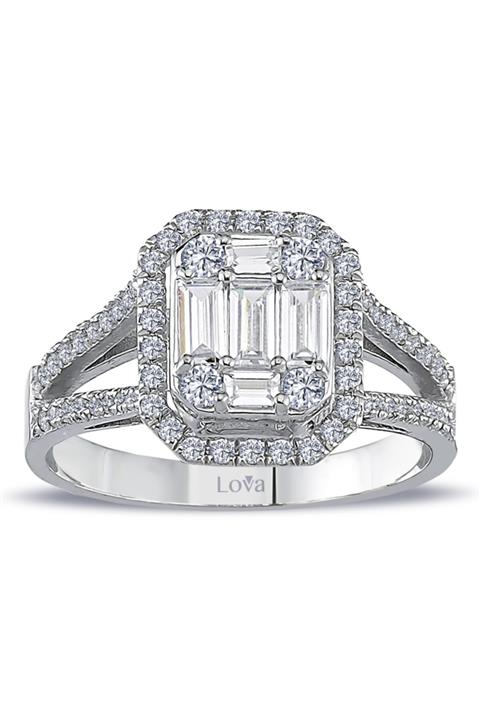 Lova 0,85 Karat Baget ve Dört Köşe Pırlanta Büyük Yüzük - 1010355