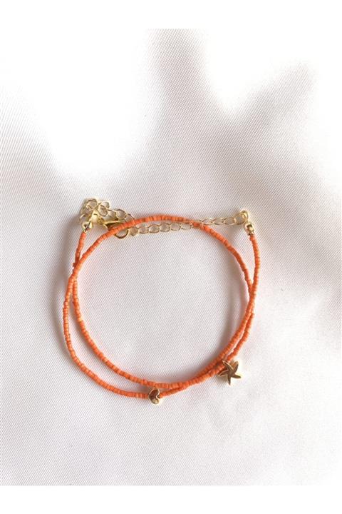 dibati moda & accessories Kadın Turuncu Boncuklu Kararmaz Gold Figürlü Halhal