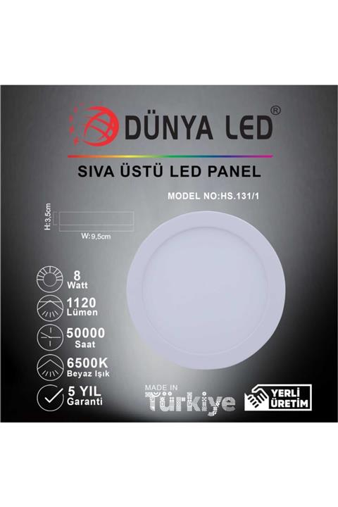 DÜNYA LED Hs.131/1 8w Sıva Üstü Str Serisi Led Panel 6500k Beyaz Işık