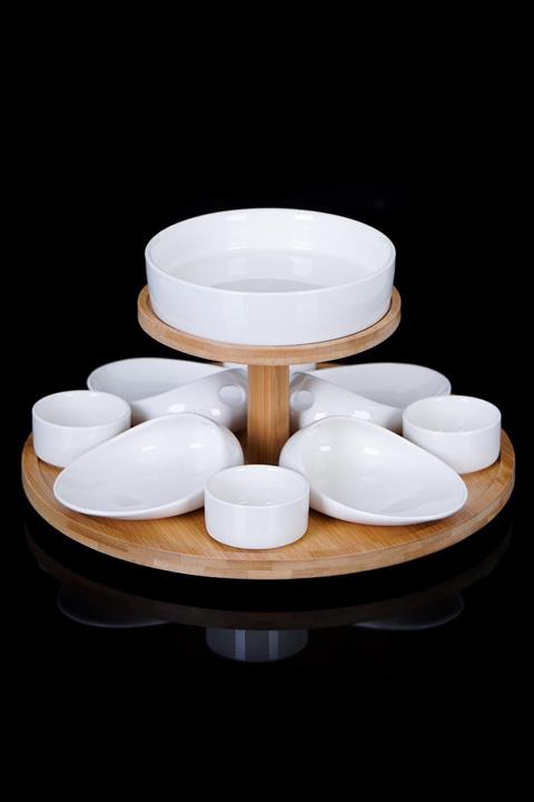 ACAR La Pure Dönerli 2 Katlı Bambu Stand Porselen Sosluk