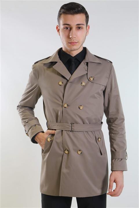 intersivin Erkek Toprak Düğme Detaylı Slim Fit Pamuklu Trençkot