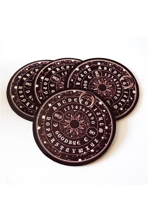 Planet Butik 4lü Ouija Board Ahşap Bardak Altlığı