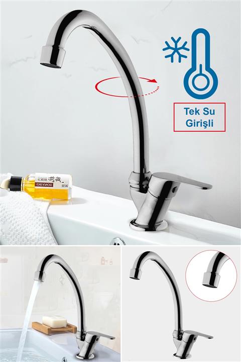 xolo Mermerden Tek Su Girişli Mix Aç Kapa Zamak Mutfak Eviye Lavabo Bataryası