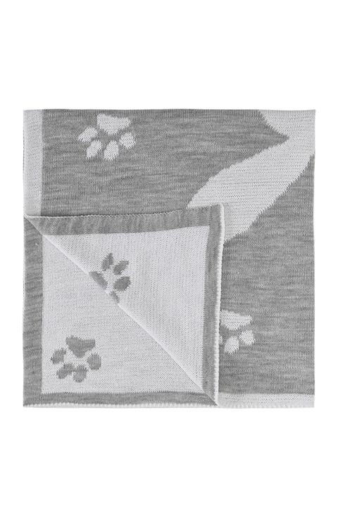BabyCoco Triko Örgü Bebek Battaniyesi Gri Tavşanlı Pati Desenli 80x80cm