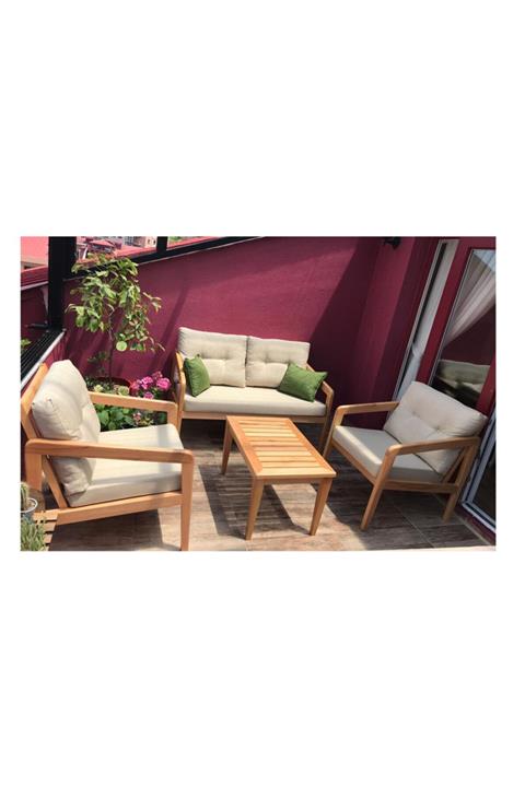 mobilyabazari Wood Ahşap Bahçe Mobilyası (Salon, Balkon, Cafe Ofis) 2+1+1+sehpa
