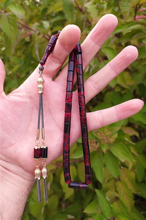 Modalyon 7*11 Mm Kesme Kesim Sıkma Ateş Kehribar Tesbih Faris Baydun Usta Orjinal Ateşi Kehribar Tespih