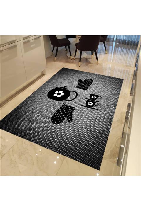 EVPANYA Demlik Desenli Kaymaz Tabanlı Mutfak Halısı