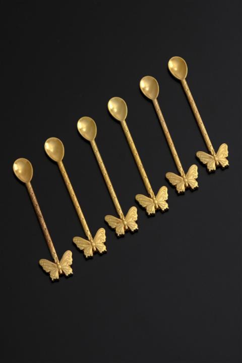 Planet X 6 Kişilik Kelebekli Lüx Çay Kaşığı Gold