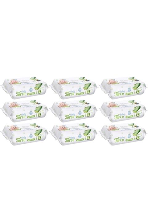 Baby Turco Islak Havlu Mendil Soft Care Aloe Vera 120 Yaprak Plastik Kapaklı 9 Lu Set 1080 Yaprak