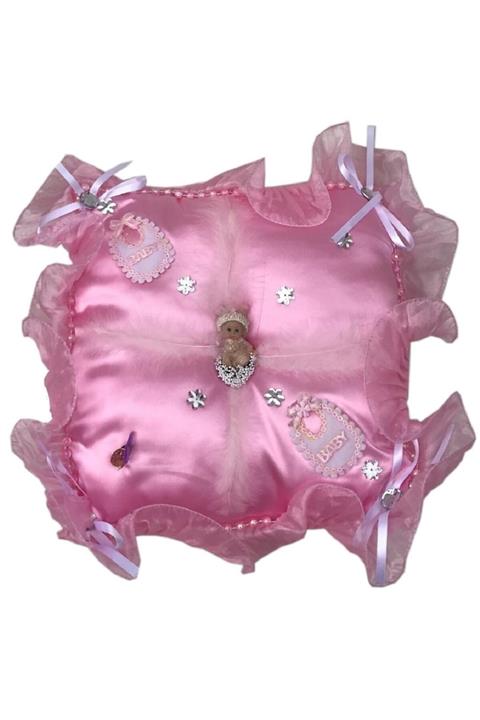 BERRİNMİLLA Kız Bebek Pembe Baby Yazılı Saten Takı Yastığı