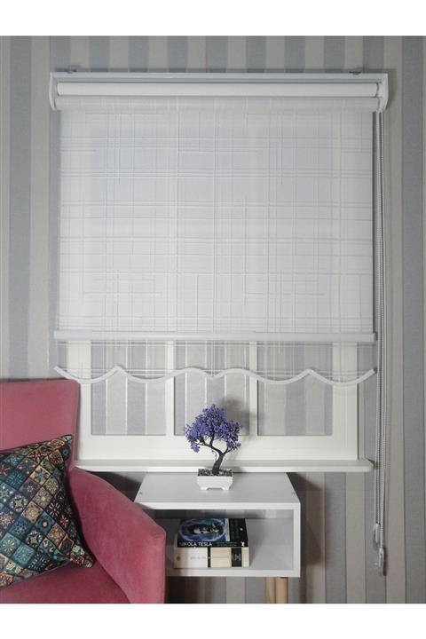 SERİN HOME COLLECTION Kare Desen Yeni Sezon Çiftli Mekanizma Stor Tül Ve Güneşlik