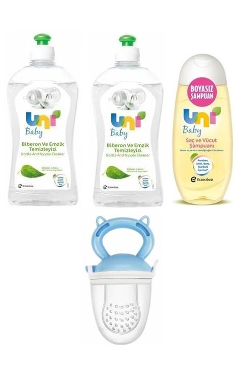Uni Baby Biberon Ve Emzik Temizleyici 500 Ml*2+doğal Içerikli Saç Ve Vücut Şampuanı+meyve Süzgeci Mavi