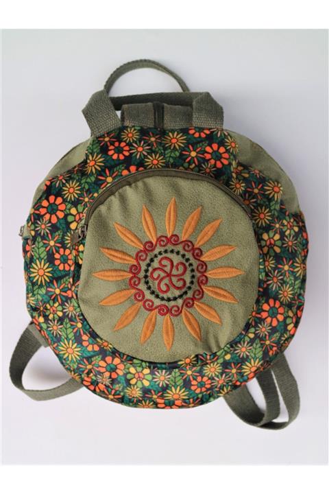 Street Bag Fargin Etnik Desenli Yuvarlak Sırt Çantası Nakışlı Otantik Bohemian Tarz