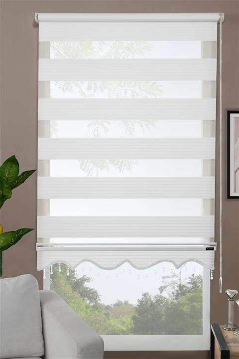 Pierre Cardin Dilimli Boncuklu Pliseli Zebra Perde Beyaz 50x200