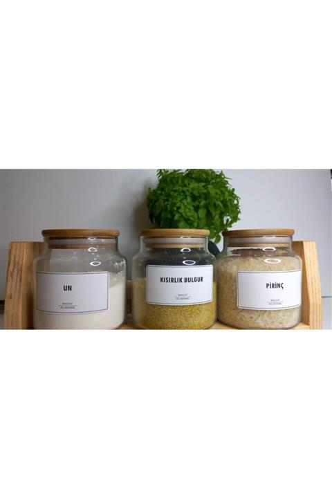 babilstore Ikea 35'lı Çerçeveli Yatay Bakliyat Baharat Kavanoz Sticker Etiket Seti - Beyaz