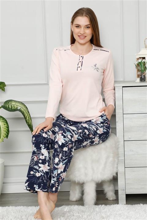 ALİMER Kadın Çiçekli Somon Pijama Takımı 2553uk