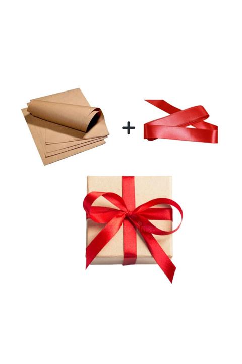 İhtiyaç Limanı Kraft Ambalaj Ve Paketleme Kağıdı 100x140 10 Adet Kırmızı Kurdele 10 Mt Paket Seti