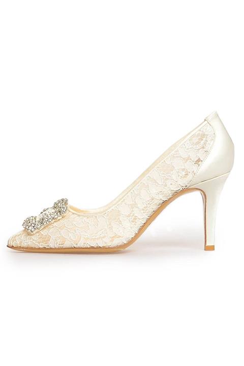 Flower Beyaz Dantel Kare Tokalı Stiletto