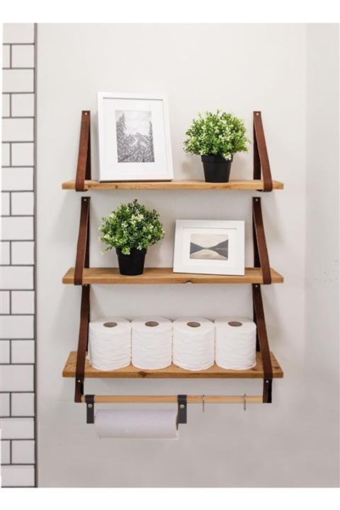 Bundera 3 Adet Banyo Mutfak Dolabı Rafı Rulo Havluluk ve Asklıklı Lw-011