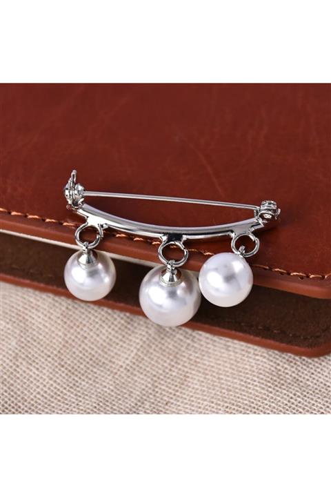 E.K SHOP Incili Gümüş Renkli Yaka Iğnesi Broş Pin