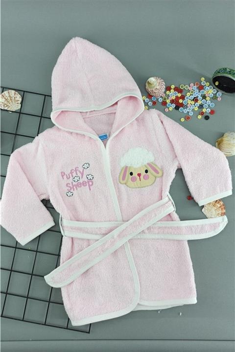 BUUDE Pembe Kuzu Desenli Bebek Bornoz 0-3 Yaş