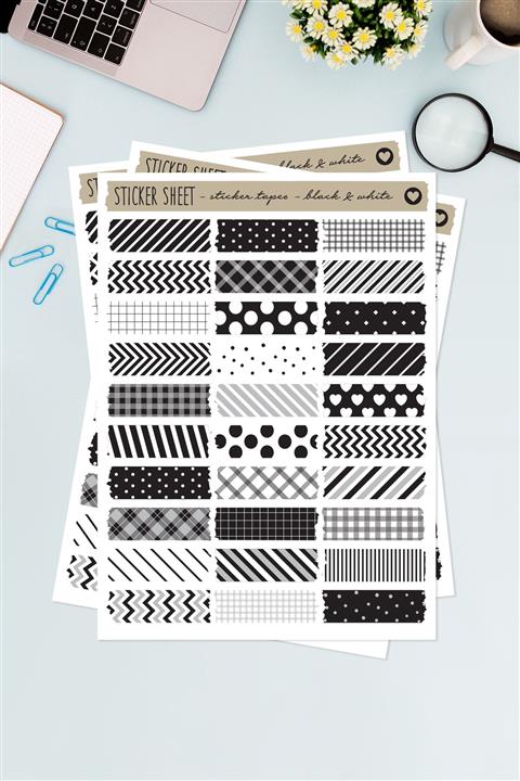 Funbou Şekilli Sticker Bant, Black-white / 2 Sayfa