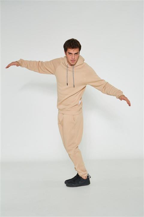 The Champ Global Unisex Bej Oversize Kapüşonlu Basic Eşofman Takımı