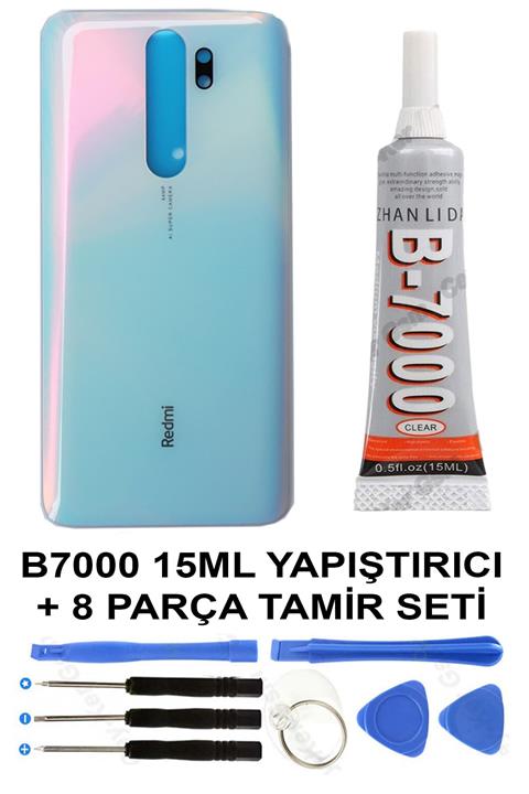 Ceykergsm Xiaomi Redmi Note 8 Pro Arka Cam Kapak Batarya Pil Kapağı + B7000 15ml Yapıştırıcı +tamir Seti Beyaz