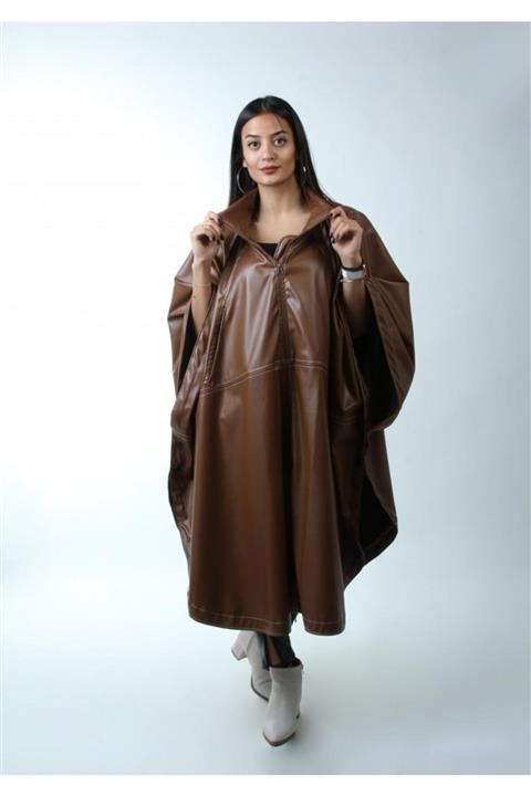 PUDRA MİNT Panço Deri Ceket - Kahverengi