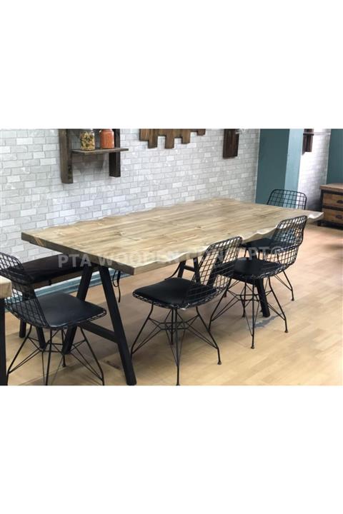 PTA WOODEN CONCEPT 6--8 Kişilik Doğal Ağaç Masif Ahşap Mutfak Masası Ve Sandalye Takımı