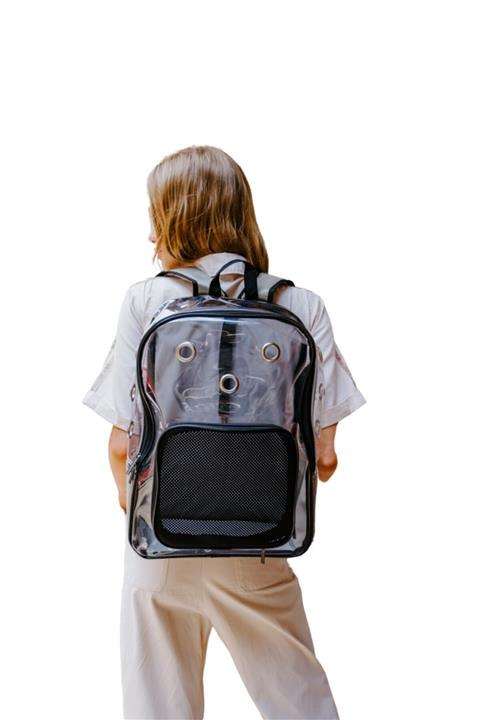 Evene Kedi Taşıma Çantası Şeffaf Evcil Hayvan Kedi Köpek Sırt Omuz Çanta Gri