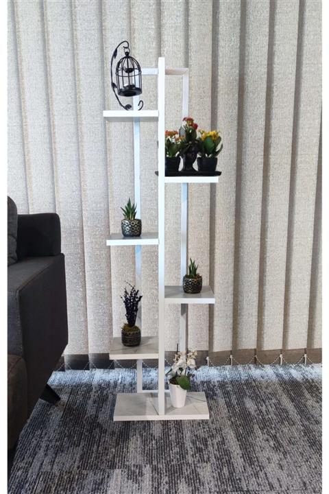 Boss Group Çiçeklik 6 Bölmeli Raf Beyaz Metal Çerçeveli Beyaz Mermer