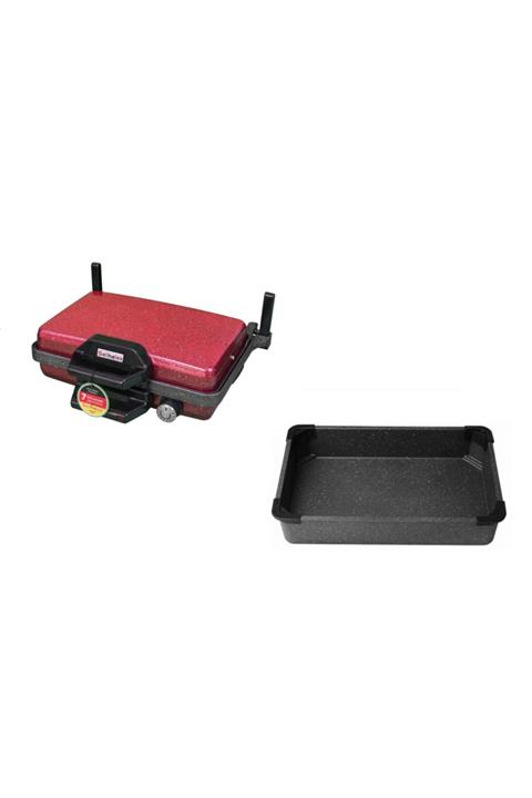 Sermelex Silex Granit Grill (kırmızı) + Pan Dahil - Bazlama Lahmacun Izgara Tost Makinesi