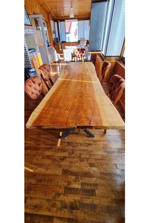 KÜTÜK MOBİLYA DİZAYN 250x100 Kestane Ağacı Doğal Renk Kütük Masa