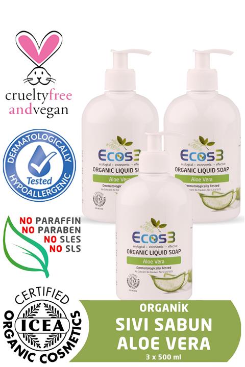 Ecos3 Organik Sıvı Sabun Aloevera 3'Lü Set 500 ml x 3