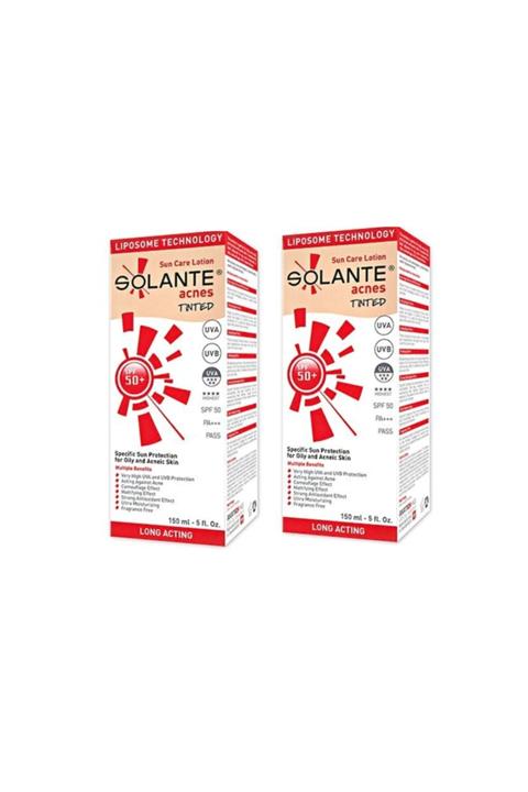 Solante Acnes Tinted Losyon Spf 50+ 150 Ml X2 Adet -akneli Ciltler Için Yağsız Renkli Güneş Koruyucu Losyon