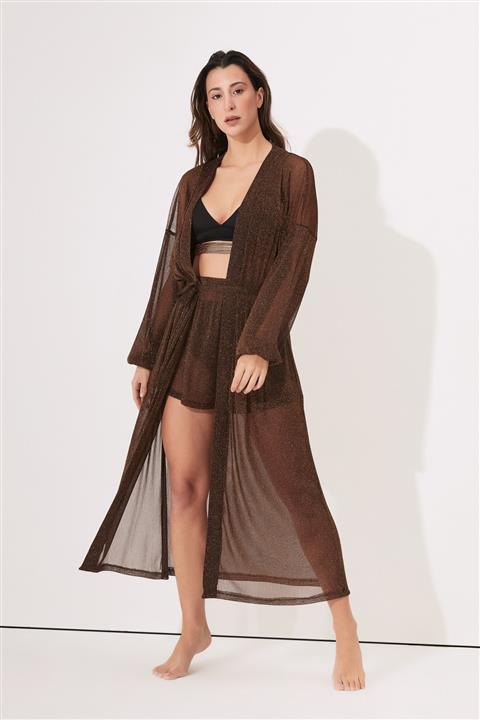 Sista Shei Kadın Kahverengi Livin La Vida Loca Uzun Kimono