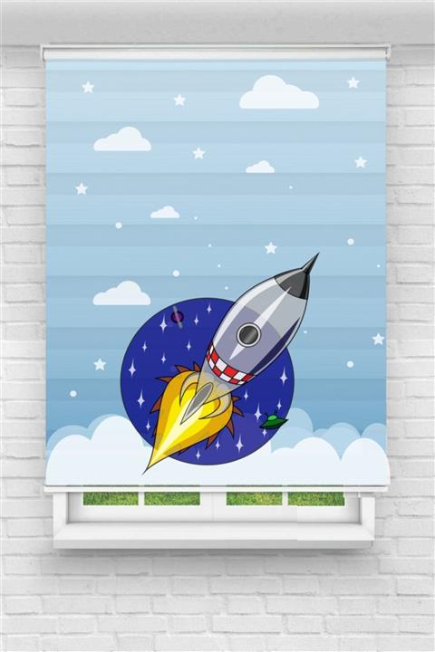 Grande Mavi Uzay Füze Dijital Baskılı Çocuk-Bebek Odası Zebra Perde