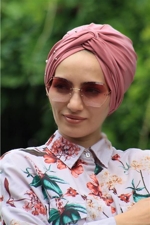 Zehra Hazır Havuz Tesettür Giyim Incili Hazır Olmayan Modelli Dolama Bone Gül Kurusu Renk (tesettür Şal Bone)